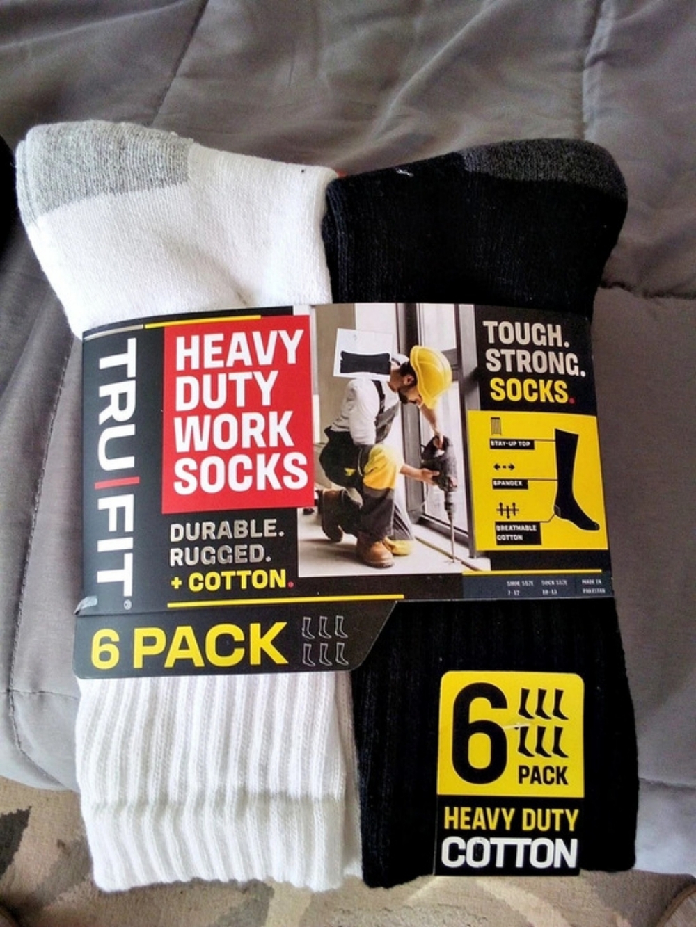 Tru Fit Heavy Duty Work Socks 6 Pack Black & White NWT